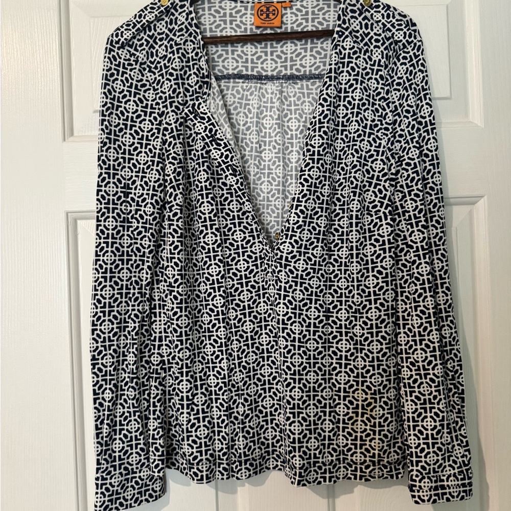 Tory Burch Geometric Black and White Blouse